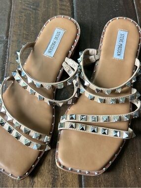 Steve Madden Tan Studded Strappy Slide Sandals